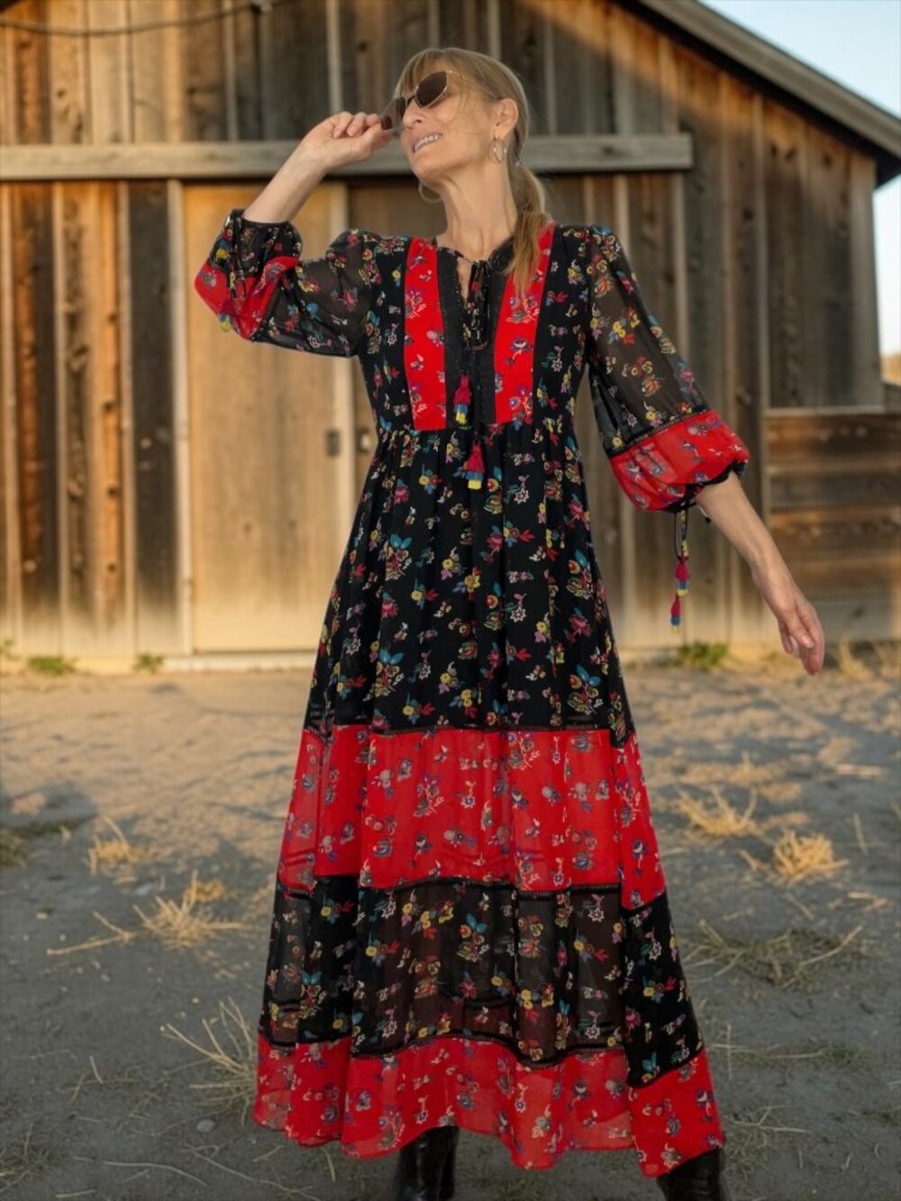 Rebecca Minkoff Sheryl Dress XS Red Black Floral Western